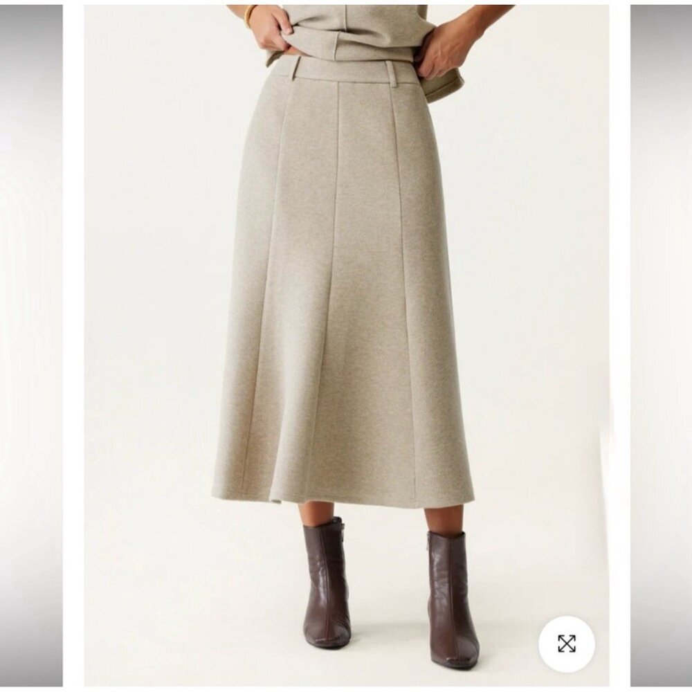 NWT OGL Wool Blend Flared Midi Maxi Skirt Size L Heathered Oatmeal Women’s